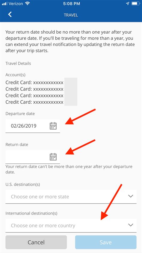 chase credit card travel notice